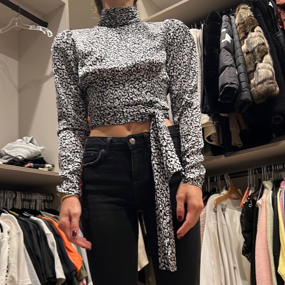 leopard print open back top
